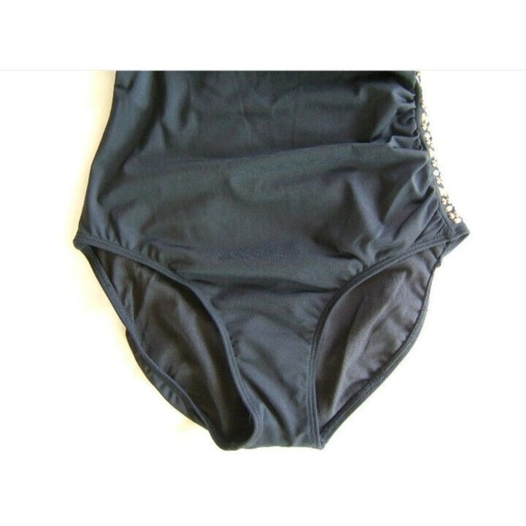 Laundry by Shelli Segal Black Gold One Shoulder Ruched Swim Suit Sze S - Picture 8 of 11